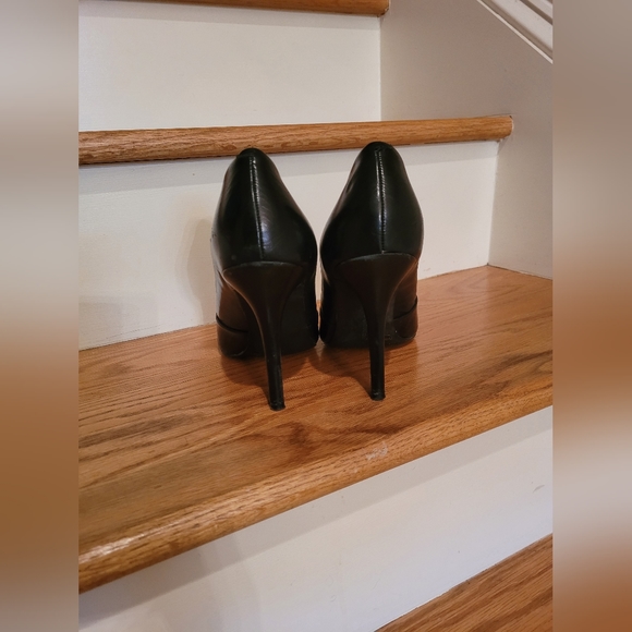 BCBG Black Leather Open Toe Pumps - Picture 5 of 8